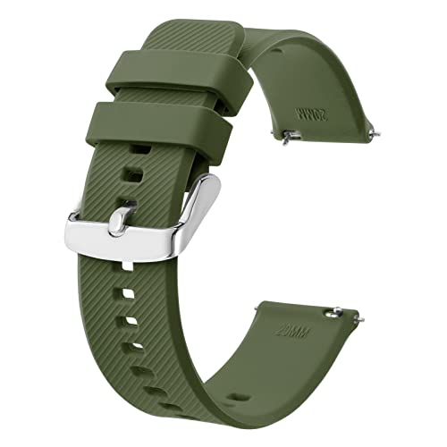 BISONSTRAP Uhrenarmband 19mm, Silikon Uhrenarmbänder mit Schnellverschluss für Männer Frauen (Armee Grün, Silberne Schnalle) von BISONSTRAP