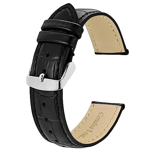 BISONSTRAP Uhrenarmband 20mm, Armband aus Alligator Geprägtem Leder, Schwarz mit Silberne Schnalle von BISONSTRAP