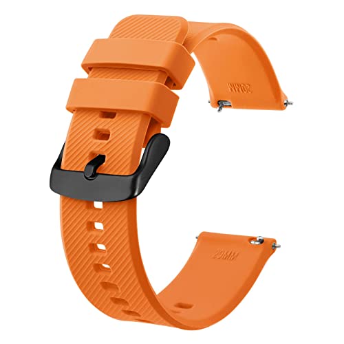 BISONSTRAP Uhrenarmband 20mm, Silikon Uhrenarmbänder mit Schnellverschluss für Männer Frauen (Orange, Schwarze Schnalle) von BISONSTRAP