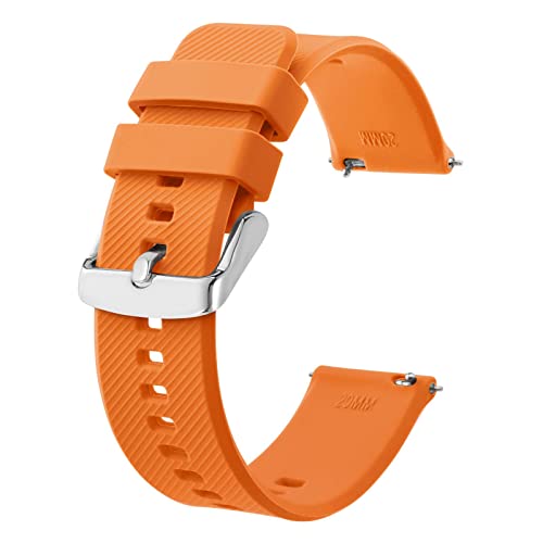 BISONSTRAP Uhrenarmband 20mm, Silikon Uhrenarmbänder mit Schnellverschluss für Männer Frauen (Orange, Silberne Schnalle) von BISONSTRAP