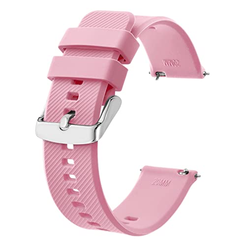 BISONSTRAP Uhrenarmband 20mm, Silikon Uhrenarmbänder mit Schnellverschluss für Männer Frauen (Rosa, Silberne Schnalle) von BISONSTRAP