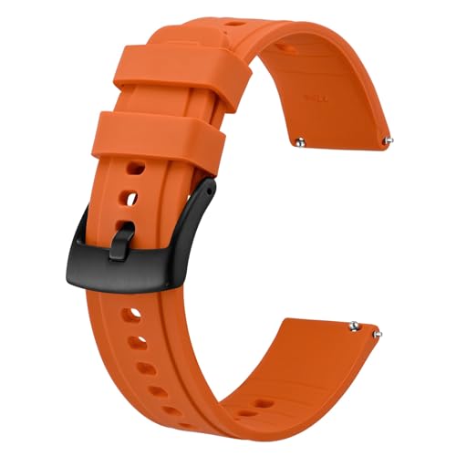 BISONSTRAP Flexibles Uhrenarmband 20mm Silikon, Uhrenarmbänder für Herren und Damen, Schnellverschluss Ersatzbänder Armband, Orange mit Schwarzer Schnalle von BISONSTRAP