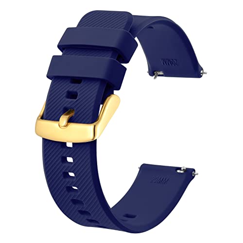 BISONSTRAP Uhrenarmband 21mm, Silikon Uhrenarmbänder mit Schnellverschluss für Männer Frauen (Dunkelblau, Gold Schnalle) von BISONSTRAP