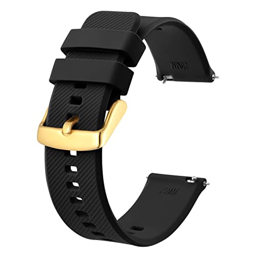 BISONSTRAP Uhrenarmband 21mm, Silikon Uhrenarmbänder mit Schnellverschluss für Männer Frauen (Schwarz, Gold Schnalle) von BISONSTRAP