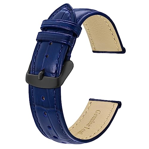 BISONSTRAP Uhrenarmband 22mm, Armband aus Alligator Geprägtem Leder, Blau mit Schwarze Schnalle von BISONSTRAP