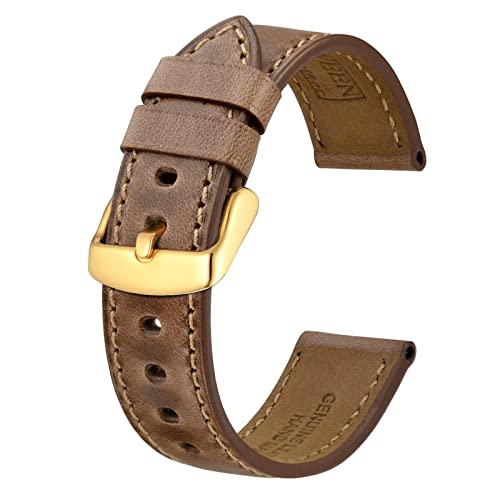 BISONSTRAP Uhrenarmband 22mm, Premium Leder Uhrenarmbänder für Herren und Frauen-Braun/Gold Schnalle von BISONSTRAP