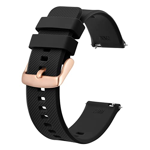 BISONSTRAP Uhrenarmband 22mm, Silikon Uhrenarmbänder mit Schnellverschluss für Männer Frauen (Schwarz, Roségoldene Schnalle) von BISONSTRAP