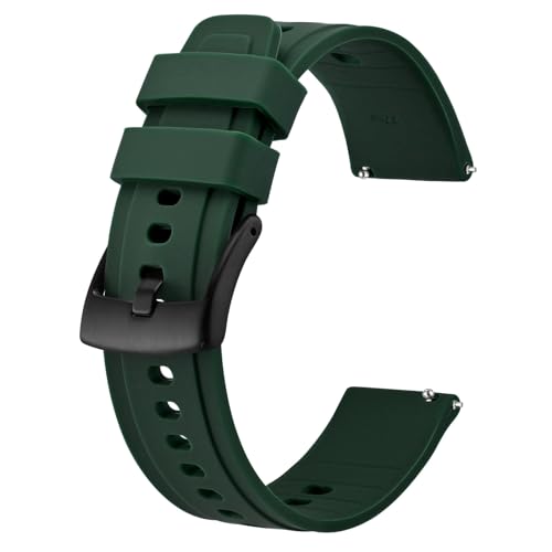 BISONSTRAP Flexibles Uhrenarmband 22mm Silikon, Uhrenarmbänder für Herren und Damen, Schnellverschluss Ersatzbänder Armband, Dunkelgrün mit Schwarzer Schnalle von BISONSTRAP