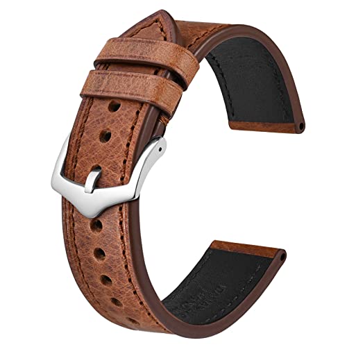 BISONSTRAP Uhrenarmband aus Italienischen Leder, Armband aus Öl Wachs Kalbsleder, 18mm, Kastanienbraun von BISONSTRAP