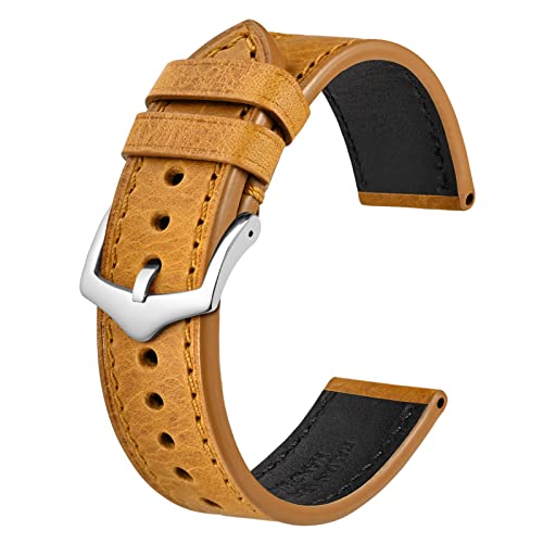 BISONSTRAP Uhrenarmband aus Italienischen Leder, Armband aus Öl Wachs Kalbsleder, 20mm, Goldbraun von BISONSTRAP