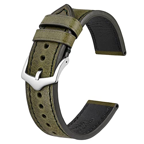 BISONSTRAP Uhrenarmband aus Italienischen Leder, Armband aus Öl Wachs Kalbsleder, 20mm, Olivgrün von BISONSTRAP