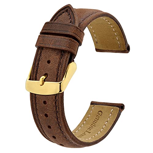 BISONSTRAP Vintage Uhrenarmbänder mit Gold Schnalle, Leder Ersatzband 17mm (Braun) von BISONSTRAP