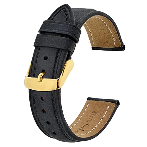 BISONSTRAP Vintage Uhrenarmbänder mit Gold Schnalle, Leder Ersatzband 19mm (Schwarz) von BISONSTRAP