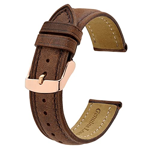 BISONSTRAP Vintage Uhrenarmbänder mit Roségold Schnalle, Leder Ersatzband 15mm (Braun) von BISONSTRAP