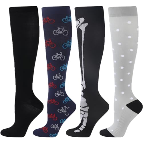 BISOUSOX 15-20 mmHg Kniehohe Kompressionsstrümpfe Damen Herren 4 Paare Sport Laufen Kompressionsstrümpfe Stützkniestrümpfe Damen Fashion Fahrradsocken Geschenk für Männer Frauen Schwangerschaft von BISOUSOX