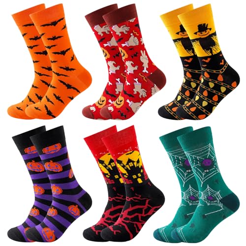 BISOUSOX 6 Paare Halloween Socken Herren Geschenk für Männer Baumwolle Lustige Socken Bunte Socken Damen Herrensocken Kürbis Fledermaus & Spinnen Halloween Geschenke 39-46 von BISOUSOX