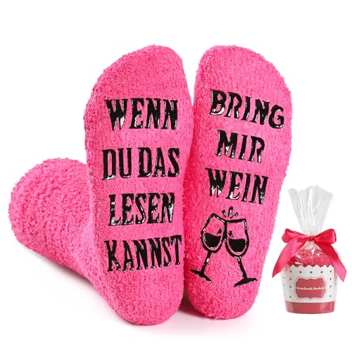 BISOUSOX Bunte Socken Damen Baumwolle Lustige Socken Damen Geschenk für Frauen Strümpfe WENN DU DAS LESEN KANNST BRING MIR SCHOKI Komfortabel Stoppersocken Geburtstagsgeschenk von BISOUSOX