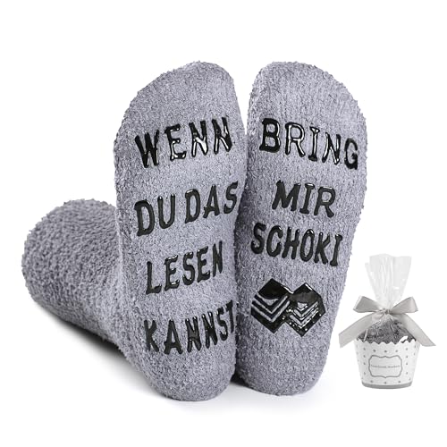 BISOUSOX Bunte Socken Damen Baumwolle Lustige Socken Damen Geschenk für Frauen Strümpfe WENN DU DAS LESEN KANNST BRING MIR SCHOKI Komfortabel Stoppersocken Geburtstagsgeschenk von BISOUSOX