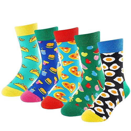 BISOUSOX Kinder Socken Jungen Mädchen Bunte Socken Baumwolle Sport Atmungsaktiv Lustige Socken Schulkind Socken Pizza Ei Geschenk für Kinder von BISOUSOX