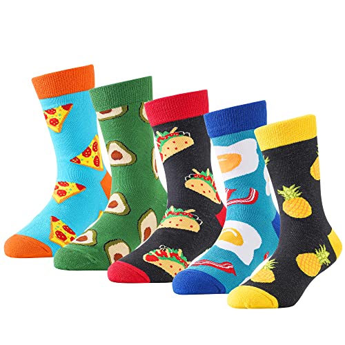 BISOUSOX Kinder Socken Jungen Mädchen Bunte Socken Kinder Baumwolle Kindersocken Sport Atmungsaktiv Lustige Socken Jungen Schulkind Socken Pizza Ei Geschenk für Kinder von BISOUSOX