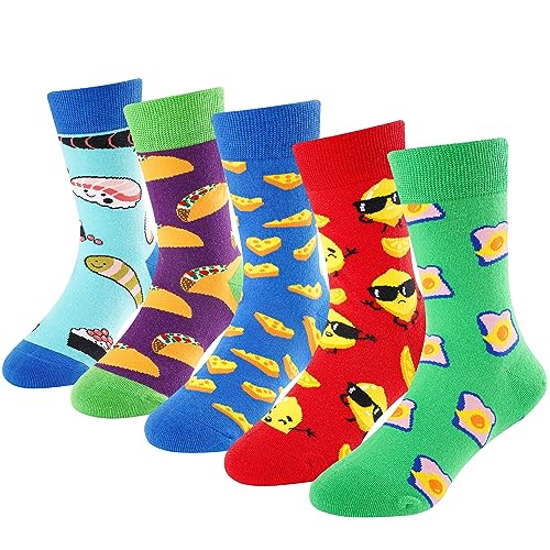 BISOUSOX Kinder Socken Jungen Mädchen Bunte Socken Baumwolle Sport Atmungsaktiv Lustige Socken Schulkind Socken Pizza Ei Geschenk für Kinder von BISOUSOX