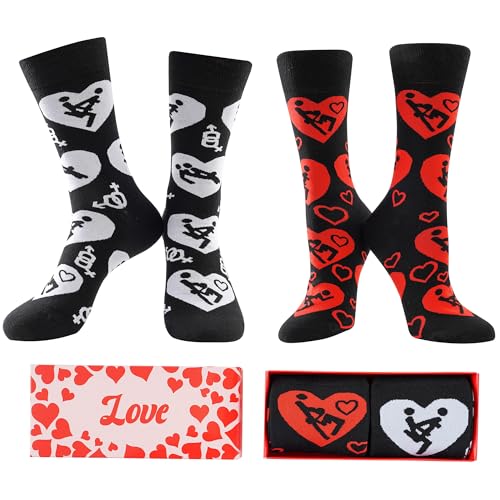 BISOUSOX Lustige Socken Herren Baumwolle Damen Personalisierte Socken mit Herzmuster Valentinstagsgeschenk für Männer Frauen Soulmate Socken Valentinstag Strümpfe Unisex Passende Socken von BISOUSOX