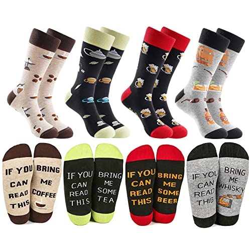 BISOUSOX Lustige Socken IF YOU CAN READ THIS Bunte Socken Modische Herrensocken Strümpfe für Herren Damen Geschenk für Frauen Freundin (39-46, 4 Pairs-drink2) von BISOUSOX