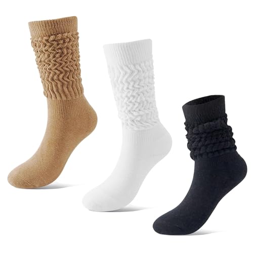 BISOUSOX Slouch Socken Lustige Socken Damen Wadensocken Baumwolle Kniestrümpfe Atmungsaktiv Kuschelsocken Geschenk für Frauen 1 Paar/3 Paare Größe 36-40 Bunte Socken von BISOUSOX