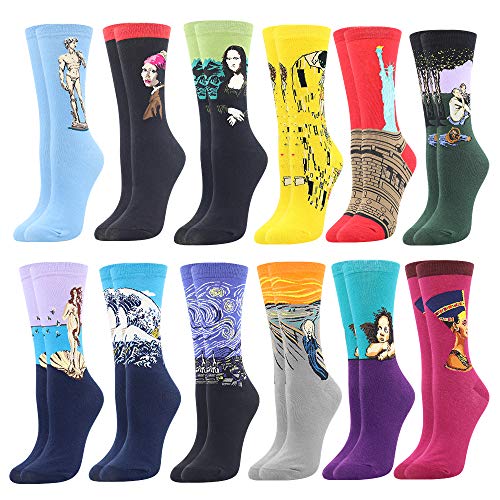 BISOUSOX Socken Damen 36-42 Baumwollsocken für Frauen Strümpfe mit Lustigem Muster Sneaker Socken Damen Klassisch als Geschenk (36-42, 12Pairs-Materpiece1) von BISOUSOX