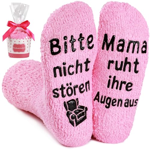BISOUSOX Geschenke für Mama Oma Socken mit Spruch Lustigesocken Damen 36-40 Bitte Nicht Stören Stoppersocken Fun Socken Geburtstagsgeschenk von BISOUSOX