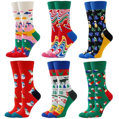 BISOUSOX Weihnachtssocken Damen Lustige Socken Damen Christmas Socks 6 Paare Christmas Design Festive Baumwolle Buntes Socken Weihnachtsgeschenke für Frauen Herren 36-40 von BISOUSOX