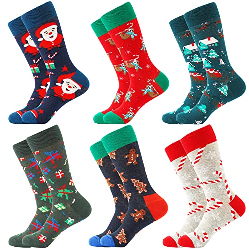 Lustige Socken Herren Christmas Socks für Herren Damen 6 Paare Christmas Design Festive Baumwolle Weihnachtssocken Herren Buntes Socken 39-46 von BISOUSOX