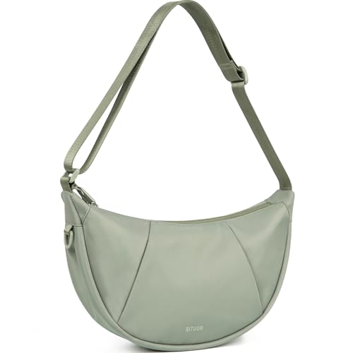 BITUOR Cossbody Bag Mittelgroße 8.3L Umhängetasche im Halbmond Style halbmond tasche damen, Diebstahlsichere Tasche, Hobo Tasche, Halbrunde Handtasche frauen & Herren für Reisen Arbeit Freizeit von BITUOR