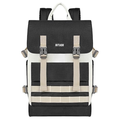 BITUOR Rucksack Damen und Herren, Laptop Rucksäcke, Tagesrucksack mit 15,6" Laptopfach, Wasserabweisender Handgepäck Rucksack, School Bag Casual Backpack für Schule, Arbeit, Freizeit, Reise, Schwarz von BITUOR