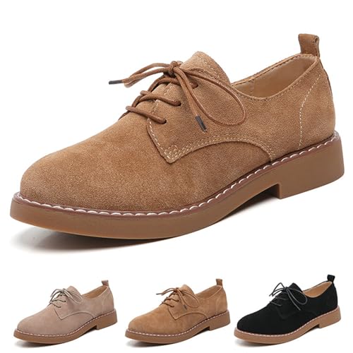 BIUBIULOVE Damenschuhe Aus Leder Im Retro-Stil Mit Flachem Absatz, Oxford-Schnürschuhe Für Damen, Oxford-Schuhe Im Retro-Stil Mit Runder Spitze Und Rutschfester Sohle (Braun,40) von BIUBIULOVE