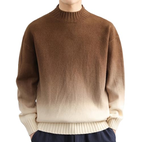 BIUBIULOVE Gioele Knit Crewneck, Gioele Crewneck, Herrenpullover Mit Farbverlauf, Rundhalspullover, Langärmliger Rundhals-Strickpullover, Weicher Freizeitpullover Mit Rippstrickkante (Beige,L) von BIUBIULOVE
