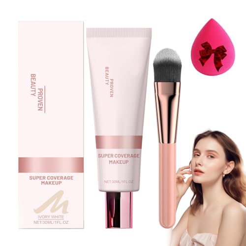 Feuchtigkeitsspendende Foundation Mit Hoher Deckkraft, Feuchtigkeitsspendende Und Leichte Flüssig-Foundation, Glatte Haut Und Langanhaltendes Make-up (Elfenbeinfarben) von BIUBIULOVE