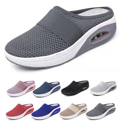 Waschbare Orthopädische Gleitschuhe, Luftkissen-Slip-On-Wanderschuhe Für Damen, Orthopädische Diabetiker-Wanderschuhe, Mit Fußgewölbeunterstützung Für Frauen (Dunkelgrau,38) von BIUBIULOVE