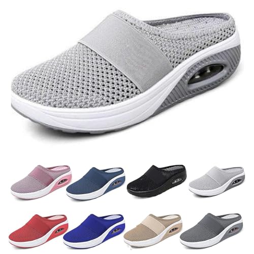 Waschbare Orthopädische Gleitschuhe, Luftkissen-Slip-On-Wanderschuhe Für Damen, Orthopädische Diabetiker-Wanderschuhe, Mit Fußgewölbeunterstützung Für Frauen (Grau,39) von BIUBIULOVE