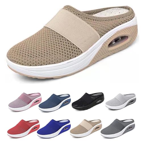 Waschbare Orthopädische Gleitschuhe, Luftkissen-Slip-On-Wanderschuhe Für Damen, Orthopädische Diabetiker-Wanderschuhe, Mit Fußgewölbeunterstützung Für Frauen (Khaki,40) von BIUBIULOVE