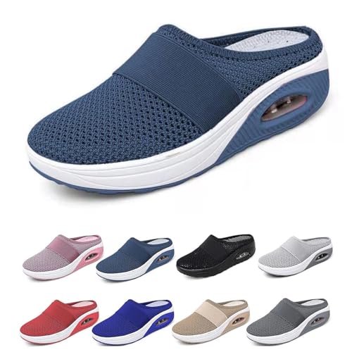 Waschbare Orthopädische Gleitschuhe, Luftkissen-Slip-On-Wanderschuhe Für Damen, Orthopädische Diabetiker-Wanderschuhe, Mit Fußgewölbeunterstützung Für Frauen (Navy blau,39) von BIUBIULOVE