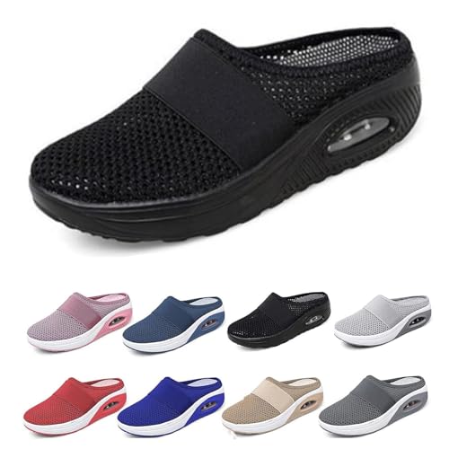 Waschbare Orthopädische Gleitschuhe, Luftkissen-Slip-On-Wanderschuhe Für Damen, Orthopädische Diabetiker-Wanderschuhe, Mit Fußgewölbeunterstützung Für Frauen (Schwarz,40) von BIUBIULOVE