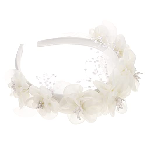 BIUDECO Braut-Tiara 1stk Stirnband Gothic-cosplay-stirnbänder Brautkopfschmuck Stirnbänder Für Damenhaar Kristall Braut Haargummis Für Mädchen Stoff Die Blumen Fräulein Weiß Zubehör von BIUDECO