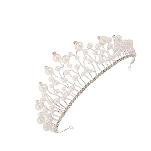BIUDECO 1 Stück Kinderkrone Tiara Braut Haarschmuck Braut Kopfschmuck Deko Krone Backen Kuchen Verzierung Imitierte Perlenkrone Perlen Tiara Königin Krone Kuchendeckel Silber Metall von BIUDECO