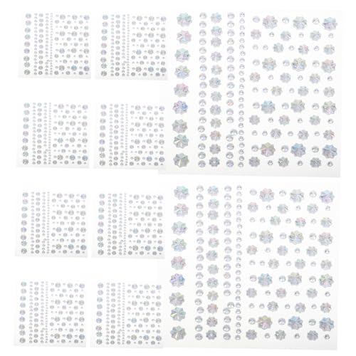 BIUDECO 10blätter Bunte Strasssteine Selbstklebend Für Gesicht Teiliges Glitzer Aufkleber Für Festivals Karneval Und Partys Hautfreundliche Dekoration Für Make-up Und Nail Art von BIUDECO