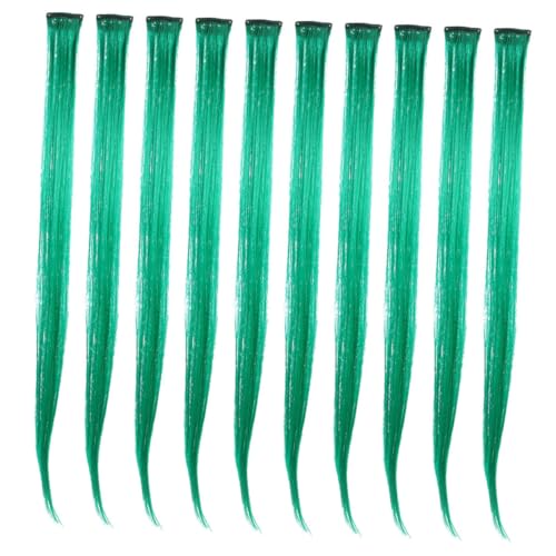 BIUDECO 10stücke Farbige Haarverlängerungen Grün Für Damen Mädchen Glatte Haarteile Haarverlängerungsdekoration Für Partys Cosplay von BIUDECO