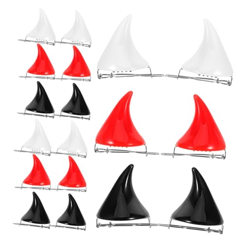 BIUDECO 18 Stück Teiliges Teufelshorn Haarclip aus Resin Fluoreszierende Kleine Teufelshörner in Weiß Rot Schwarz Halloween Cosplay Party Haar Accessoires für Damen und Mädchen von BIUDECO