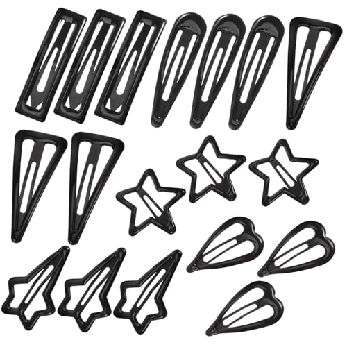 BIUDECO 18 Teiliges Schwarzes Metall Haarspangen mit Snap Verschluss Stabile Stern und Geometrische Formen Haarschmuck Accessoires für Frauen und Mädchen Vielseitig für Verschiedene von BIUDECO