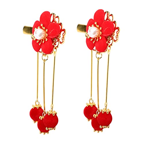 BIUDECO 1Paar Retro Haarnadeln Blumen Quaste Haarspangen Chinesischer Stil Haar Zubehör für Mädchen mit Süßem Design für Kostüme und Festlichkeiten von BIUDECO
