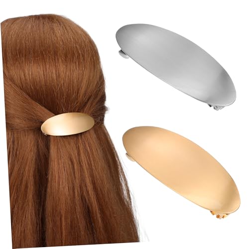 BIUDECO 2 Französische Haarklammern Oval aus Metall Haarschmuck Damen Federleichte Haarspangen in Gold und Silber Vielseitige Clips für Alltag und Festtagsfrisuren von BIUDECO